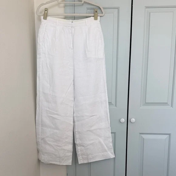 J.Crew White Wide-Leg Linen Essential Pants Petite 8 - Picture 3 of 11